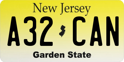 NJ license plate A32CAN