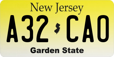 NJ license plate A32CAO