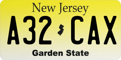 NJ license plate A32CAX