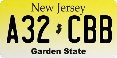 NJ license plate A32CBB