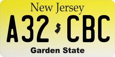 NJ license plate A32CBC