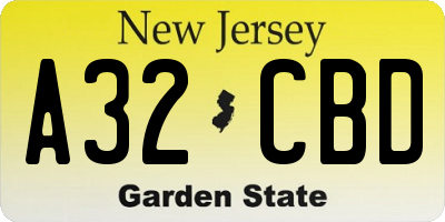 NJ license plate A32CBD
