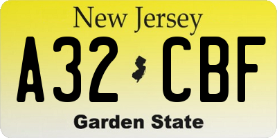 NJ license plate A32CBF