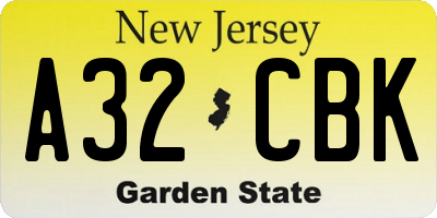 NJ license plate A32CBK