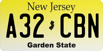 NJ license plate A32CBN