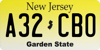 NJ license plate A32CBO