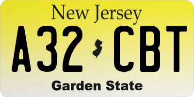 NJ license plate A32CBT