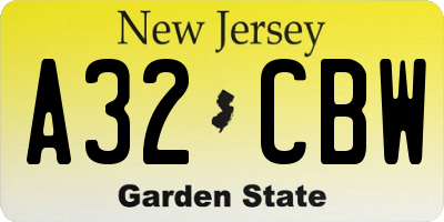 NJ license plate A32CBW