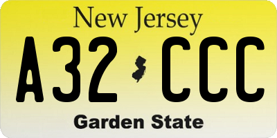 NJ license plate A32CCC