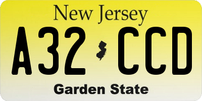 NJ license plate A32CCD