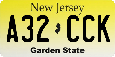 NJ license plate A32CCK