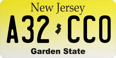 NJ license plate A32CCO