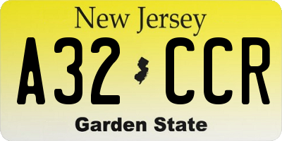 NJ license plate A32CCR