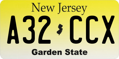 NJ license plate A32CCX