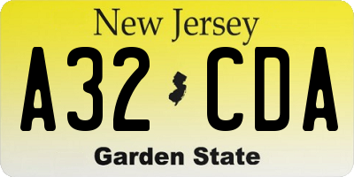 NJ license plate A32CDA
