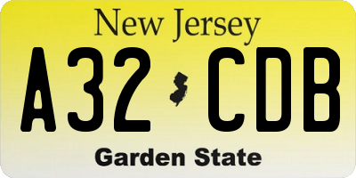 NJ license plate A32CDB