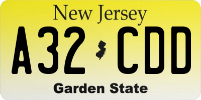 NJ license plate A32CDD