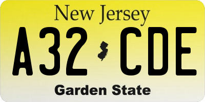 NJ license plate A32CDE