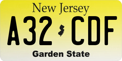 NJ license plate A32CDF