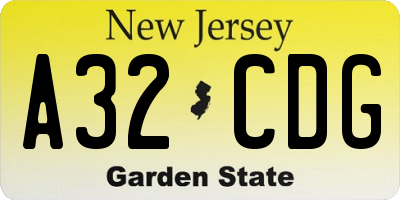 NJ license plate A32CDG