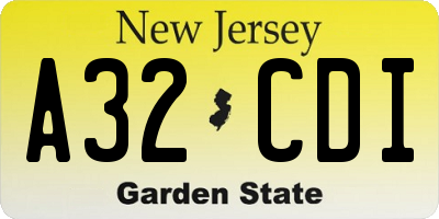 NJ license plate A32CDI