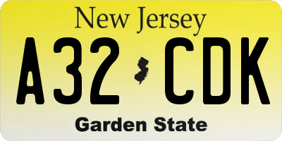 NJ license plate A32CDK