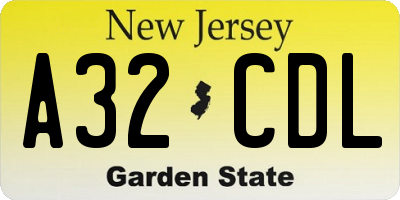 NJ license plate A32CDL