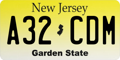 NJ license plate A32CDM