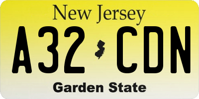 NJ license plate A32CDN