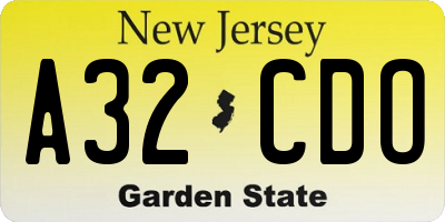 NJ license plate A32CDO