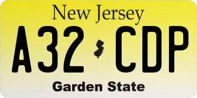 NJ license plate A32CDP