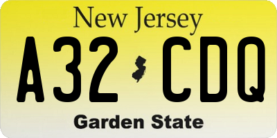 NJ license plate A32CDQ