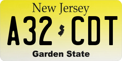 NJ license plate A32CDT