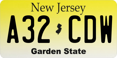 NJ license plate A32CDW