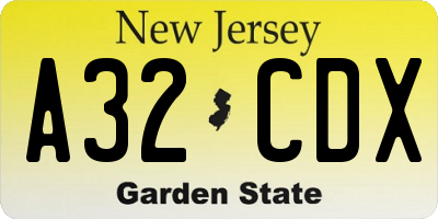 NJ license plate A32CDX