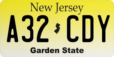 NJ license plate A32CDY