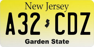 NJ license plate A32CDZ