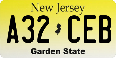 NJ license plate A32CEB