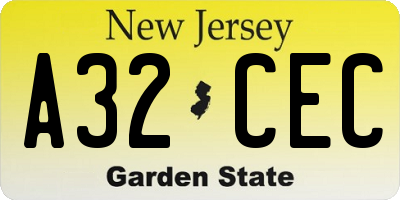 NJ license plate A32CEC