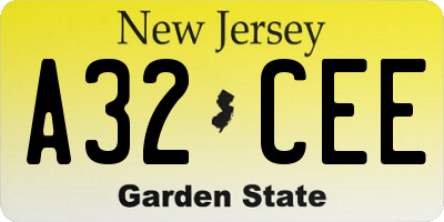NJ license plate A32CEE