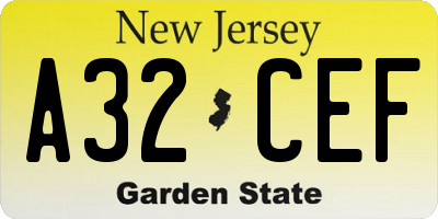 NJ license plate A32CEF