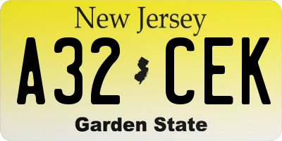 NJ license plate A32CEK