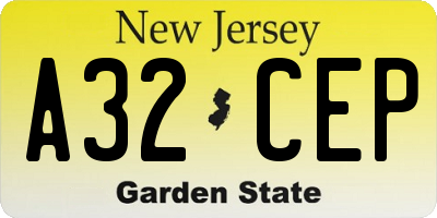 NJ license plate A32CEP