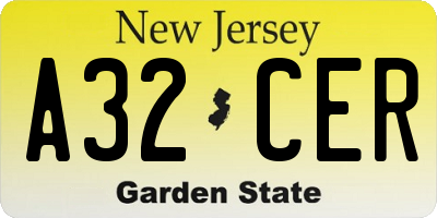 NJ license plate A32CER