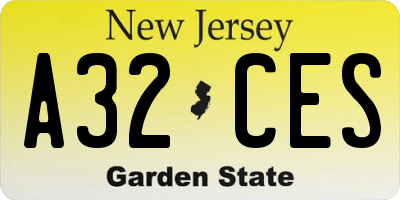 NJ license plate A32CES