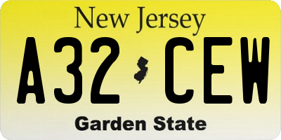 NJ license plate A32CEW