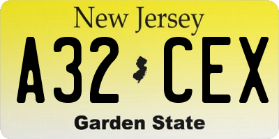 NJ license plate A32CEX
