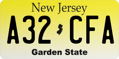 NJ license plate A32CFA