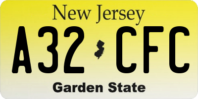 NJ license plate A32CFC