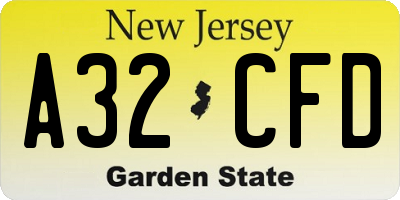 NJ license plate A32CFD